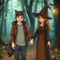 A 14-year-old boy who is a werewolf and a 14-year-old girl who is a witch are holding hands