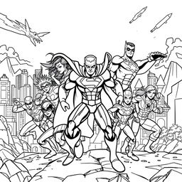 Create a series of 10 superhero-themed colouring book pages