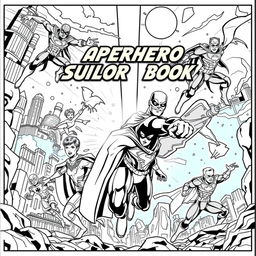 Create a series of 10 superhero-themed colouring book pages