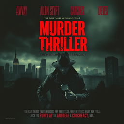 A gripping murder thriller movie poster featuring a dark, shadowy cityscape at night