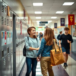 A heartwarming scene of two young people in love in a high school setting