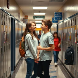 A heartwarming scene of two young people in love in a high school setting