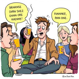 A satirical and humorous illustration depicting a person engaging in various vices like drinking, smoking, and casual relationships