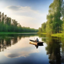 A picturesque scene depicting 'Russian Fishing: New Life'