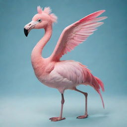 An imaginative creature formed through the mixture of a flamingo, chihuahua, and dolphin, encompassing characteristics from each