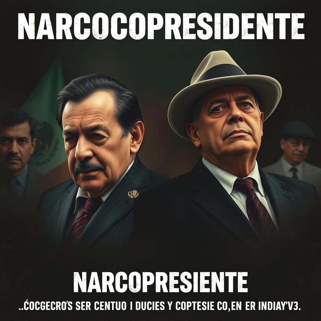 Create an image depicting a political campaign with the theme of 'narcopresidente'