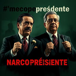 Create an image depicting a political campaign with the theme of 'narcopresidente'