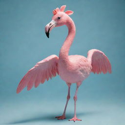 An imaginative creature formed through the mixture of a flamingo, chihuahua, and dolphin, encompassing characteristics from each