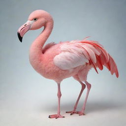 An imaginative creature formed through the mixture of a flamingo, chihuahua, and dolphin, encompassing characteristics from each