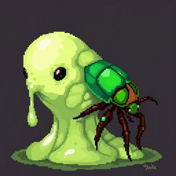 Create a detailed 64x64 pixel art image of a slime fused with a scarab