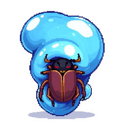 A 64x64 pixel art of a blue slime combined with a beetle