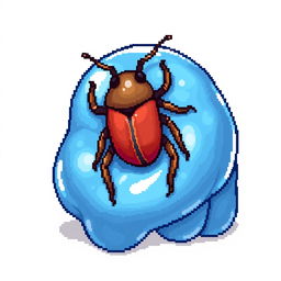 A 64x64 pixel art of a blue slime combined with a beetle