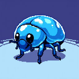 A 64x64 pixel art of a blue slime-beetle hybrid