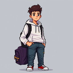 Create a young male character wearing university student attire