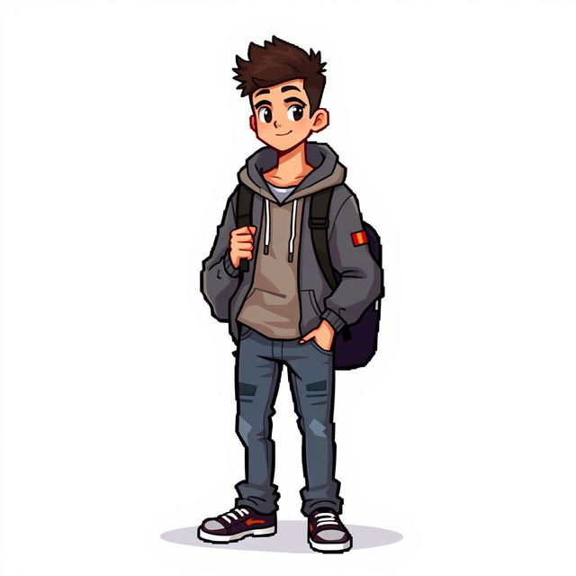 Create a young male character wearing university student attire