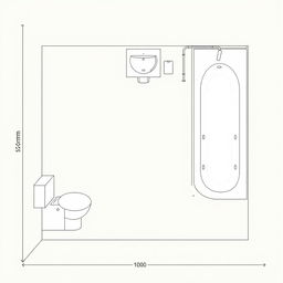 Create a detailed layout of a bathroom with the following specifications: The room is 2240 mm wide and 3000 mm long