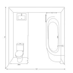 Create a detailed layout of a bathroom with the following specifications: The room is 2240 mm wide and 3000 mm long