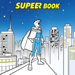 A superhero-themed colouring book page featuring a hero and their sidekick patrolling the city at night