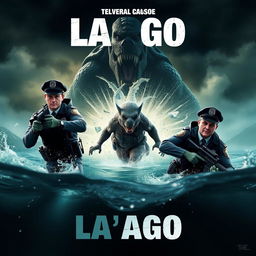 Un póster de una película que trata de policías enfrentándose a un monstruo en un lago