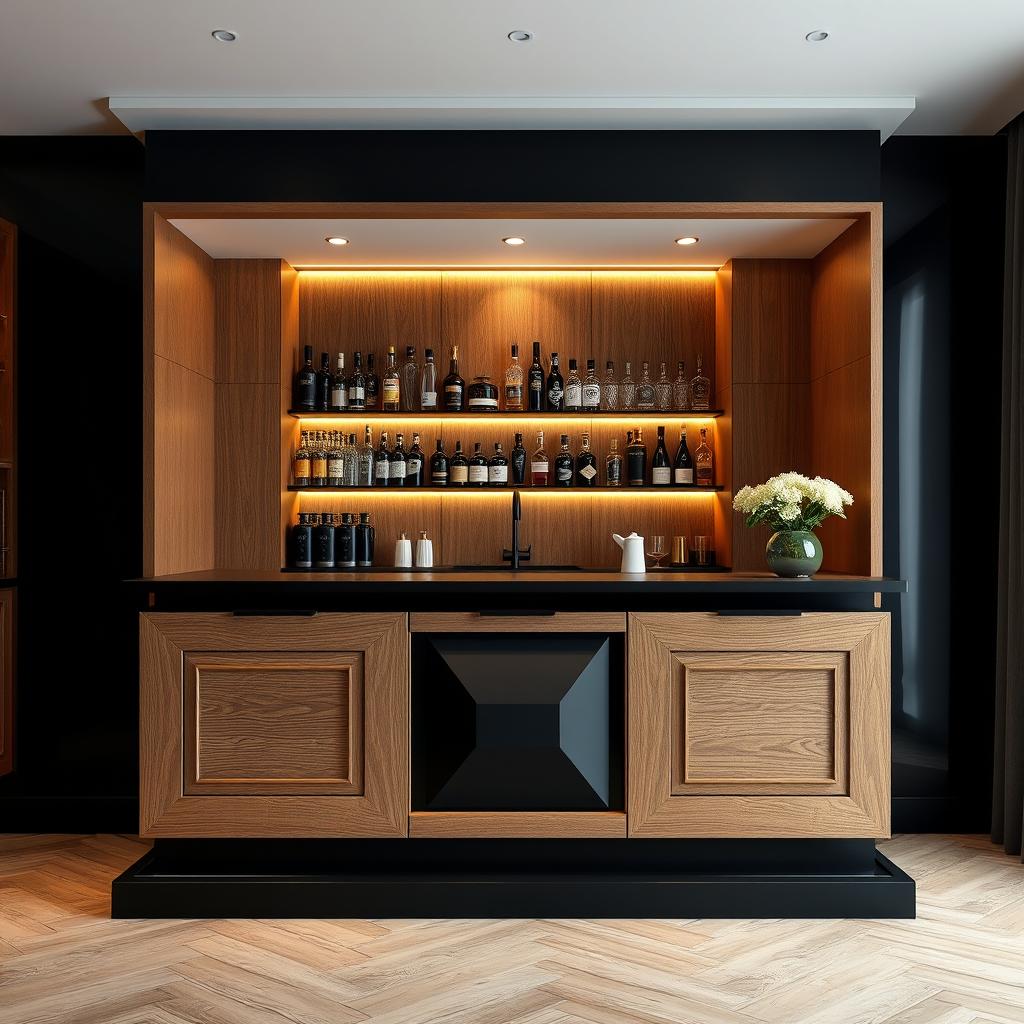 Create an image of a small, elegant bar for a house