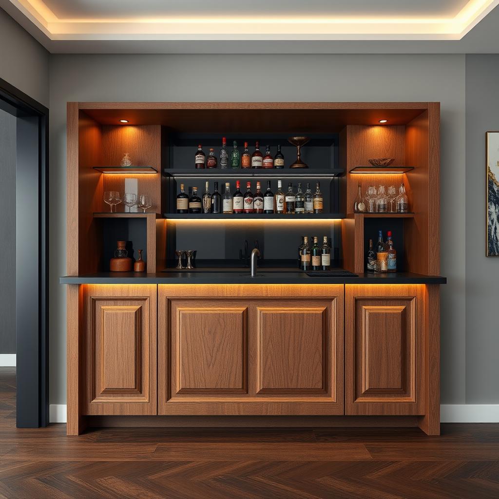 Create an image of a small, elegant bar for a house