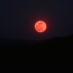 A breathtaking scene of a blood moon rising over a dark, serene landscape