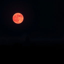 A breathtaking scene of a blood moon rising over a dark, serene landscape