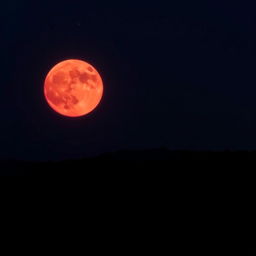 A breathtaking scene of a blood moon rising over a dark, serene landscape