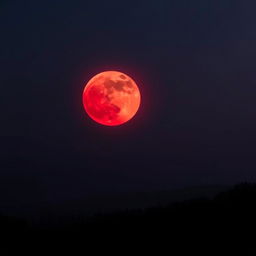 A breathtaking scene of a blood moon rising over a dark, serene landscape