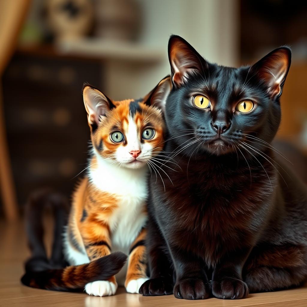 Una imagen de tres gatos sentados juntos