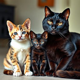 Una imagen de tres gatos sentados juntos