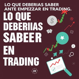 Create an informative image titled 'LO QUE DEBERIAS SABER ANTES DE EMPEZAR EN TRADING'