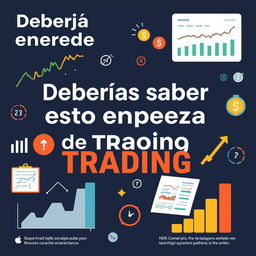 Create an informative image with the title 'Deberías saber esto antes de empezar en TRADING'