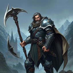 A human warrior from an RPG, standing valiantly with a halberd