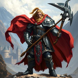 A human warrior from an RPG, standing valiantly with a halberd