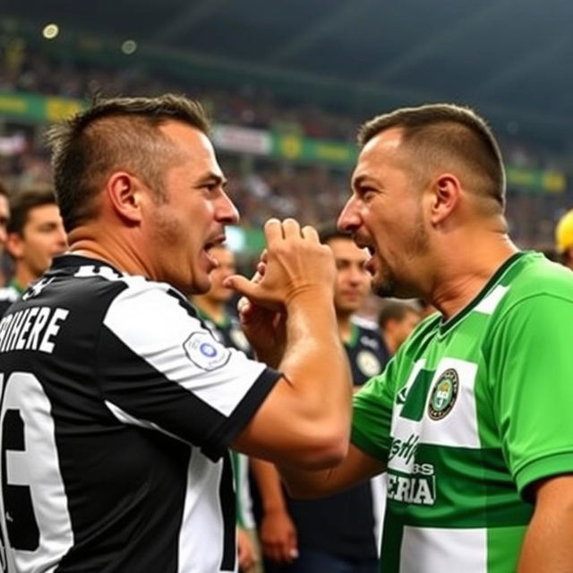 A fan of Palmeiras and a fan of Corinthians are having a heated argument