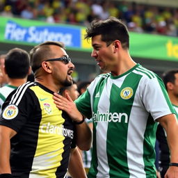 A fan of Palmeiras and a fan of Corinthians are having a heated argument