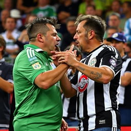 A fan of Palmeiras and a fan of Corinthians are having a heated argument