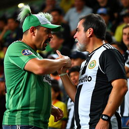 A fan of Palmeiras and a fan of Corinthians are having a heated argument