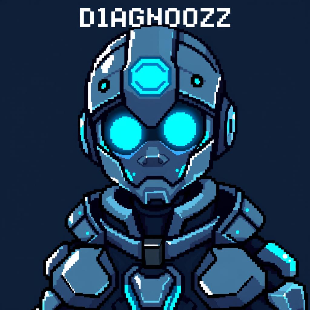 Create a pixel art image featuring a character named D1AGN0ZZ