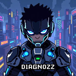 Create a pixel art image featuring a character named D1AGN0ZZ