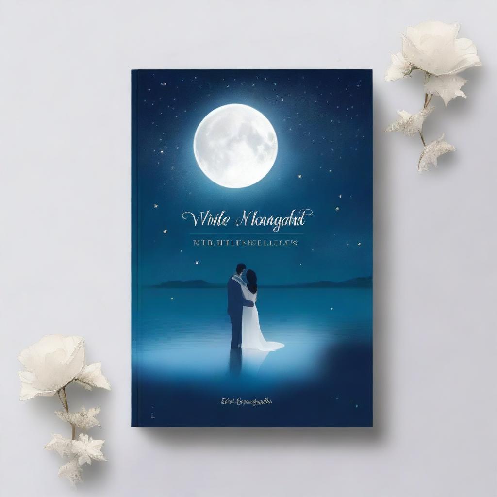 A beautiful love story book cover set under the serene glow of a white moonlight