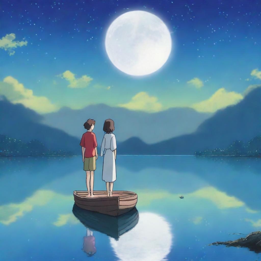 A beautiful anime love story set under the serene glow of a white moonlight