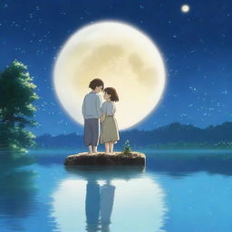 A beautiful anime love story set under the serene glow of a white moonlight