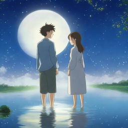 A beautiful 3D anime love story set under the serene glow of a white moonlight