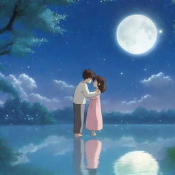 A beautiful 3D anime love story set under the serene glow of a white moonlight