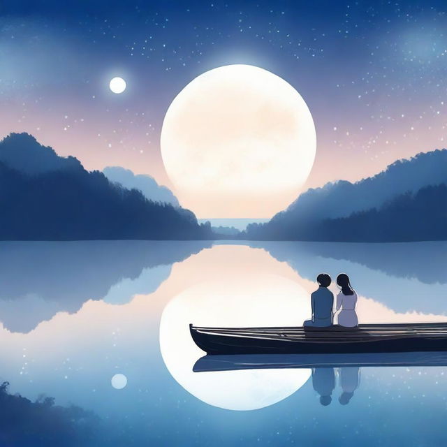 A beautiful love story set under the serene glow of a white moonlight, created by AI