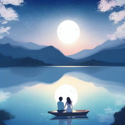 A beautiful love story set under the serene glow of a white moonlight, created by AI