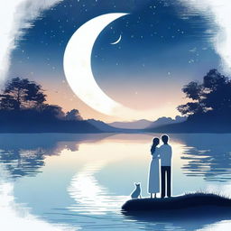 A beautiful love story set under the serene glow of a white moonlight, created by AI