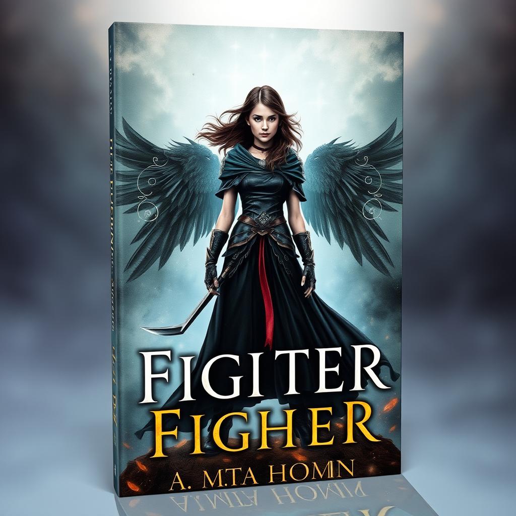 Create a book cover for a fantasy story about a young woman who becomes a fighter and falls in love with a dark prince